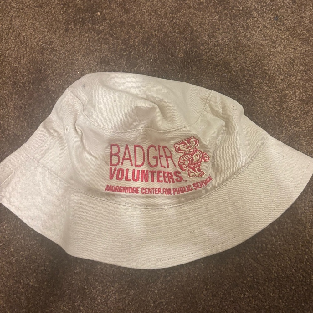 Cream Bucket Hat with Red Badger Volunteers Logo